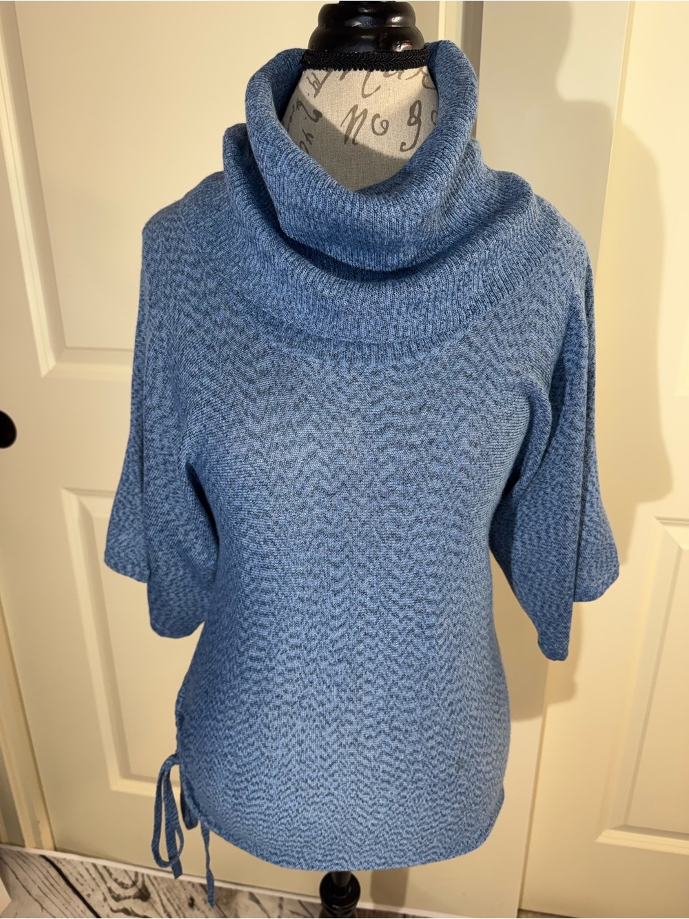 dressbarn Dusty Blue Cowl Neck Short-Sleeve Sweater Medium
